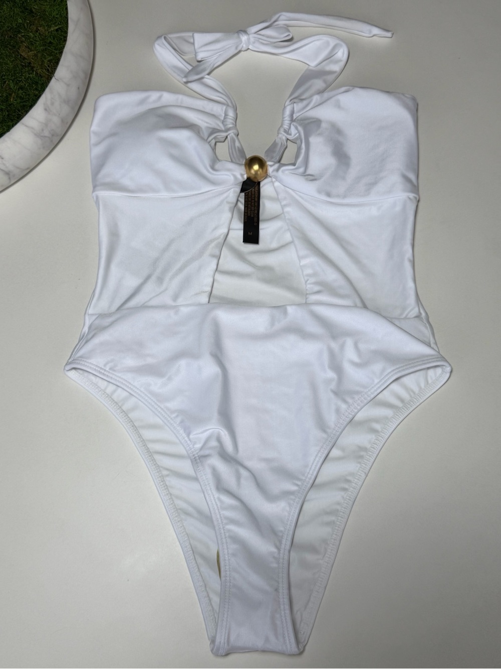 ViX Paula Hermanny Solid Brenda One Piece Swimsuit White - Gold Bead - Women’s M - Picture 10 of 16
